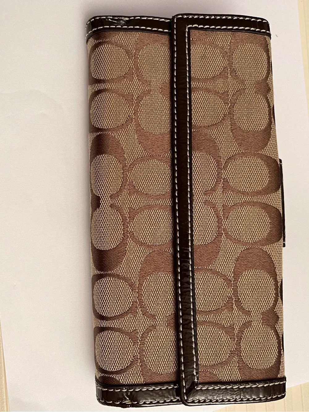 Coach Brown Signature Canvas Wallet with Silver Turnlock